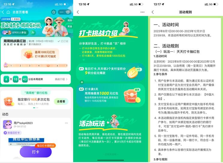 支付宝农信日打卡抽红包 周二四领10元银行卡红包 - 灰豹网络-灰豹网络