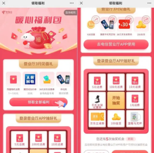 【每月】电信暖心福利包每月免费领1~100元话费-灰豹网络
