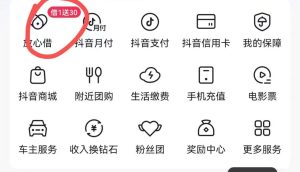 抖音APP我的钱包找到放心借提示红包相关的字样开通直接到账20到50-灰豹网络